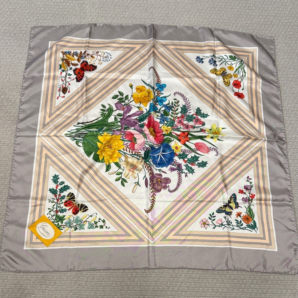 Vintage Gucci Butterfly Square Silk Scarf